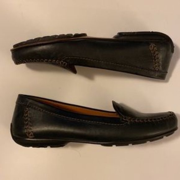 GEOX Italian Leather Loafers. Black with tan trim. 38/8. - Picture 1 of 5